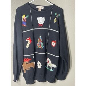 Vintage Christmas Knit Holiday '90s Sweater Bling Tree Angel 14/16 Party Time B1